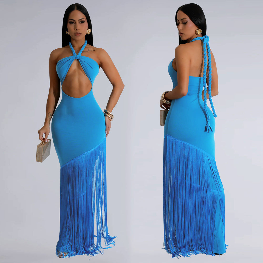 C7453 cross-border   fashion women's summer dress - tassel trim, bandeau style