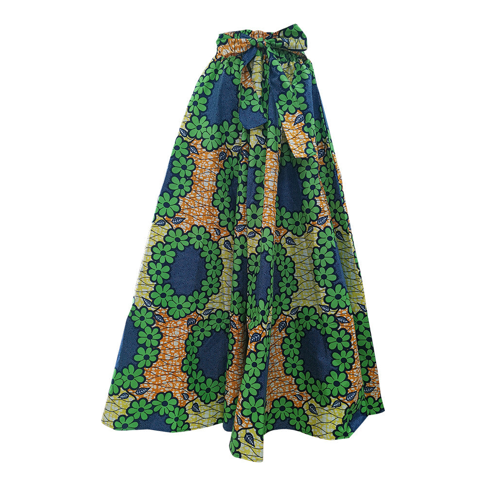 Fashion   skirt long african women's a-line tie back waist slimming look wax cloth large swing skirt