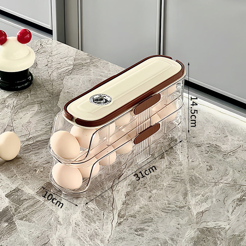 Egg storage box, special food grade kitchen for refrigerator, multi-layer oblique rectangular side door, automatic rolling egg egg box