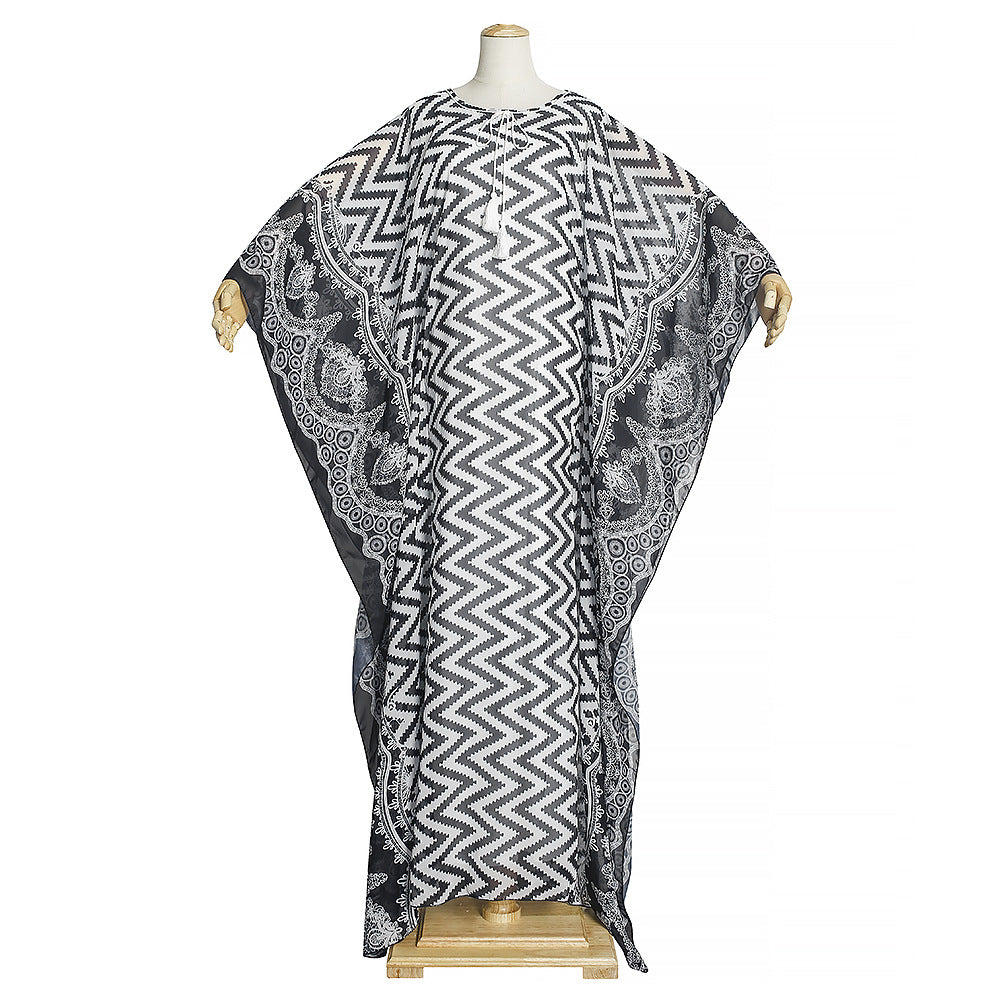 European and american export cross-border e-commerce printed chiffon loose dress african  two-piece set robe + vest
