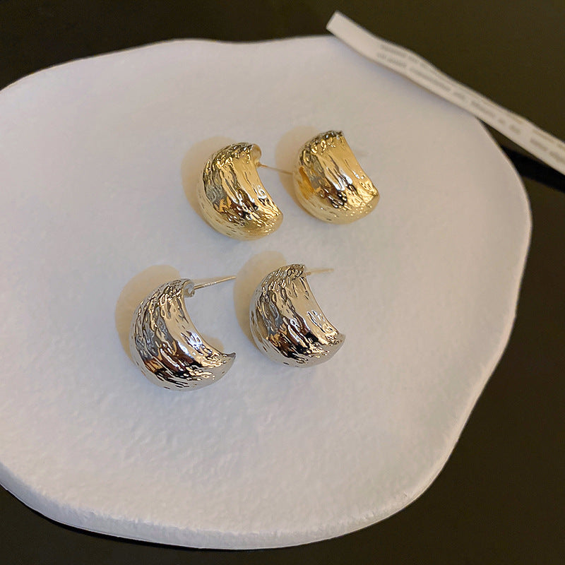 925 silver needle hong kong style retro metal earrings for women classy geometric plain hoop earrings easiest for match exaggerated work clothing earrings