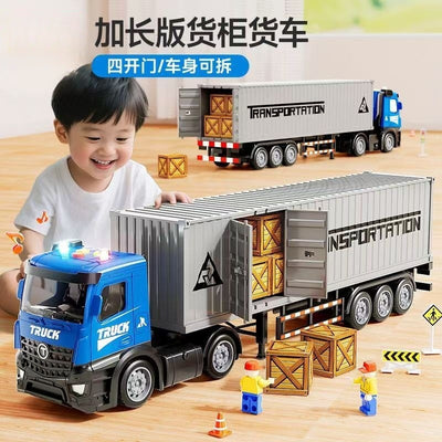 Kids' extra-long big truck toy - alloy semi-truck with container, trailer, and forklift