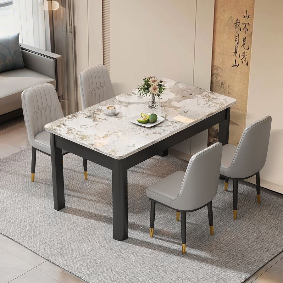 Nordic rock slab dining table and chair set - minimalist modern rectangular faux solid wood home dining table for small spaces