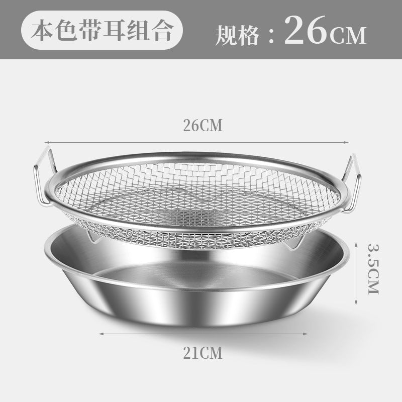 Stainless steel oil filter pan - kitchen oil draining tray for frying, baking, and grilling - includes filter mesh