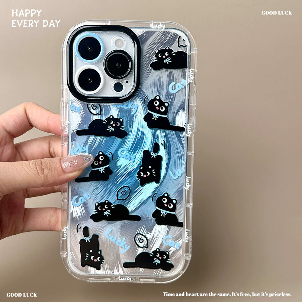 Cute round edge feather blue cat mobile phone case anti-fingerprint suitable for 16promaxiphone15 protective cover