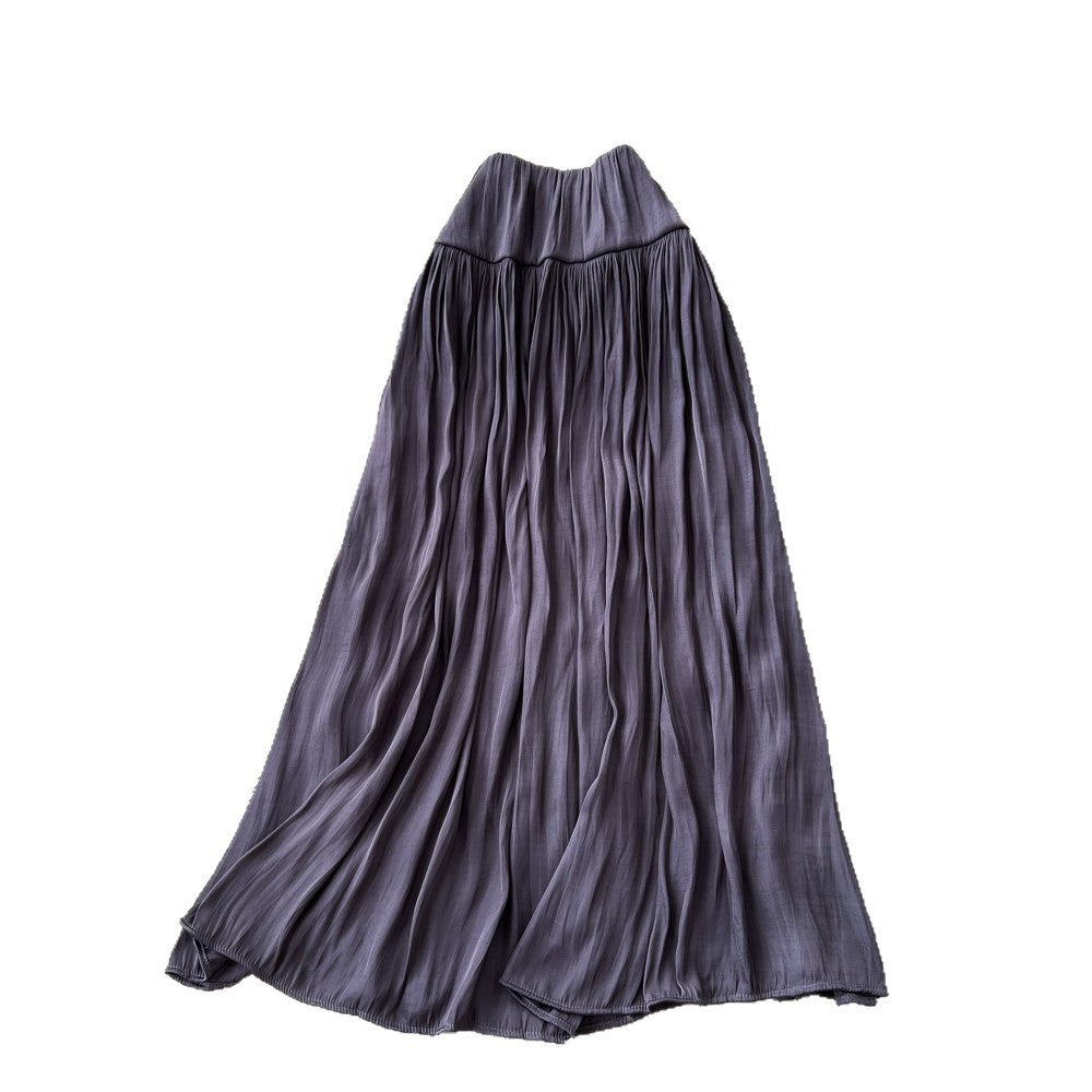 K-style high waist pleated draped skirt women's spring summer a-line large hem work clothingelegant long skirt gentle multi-color