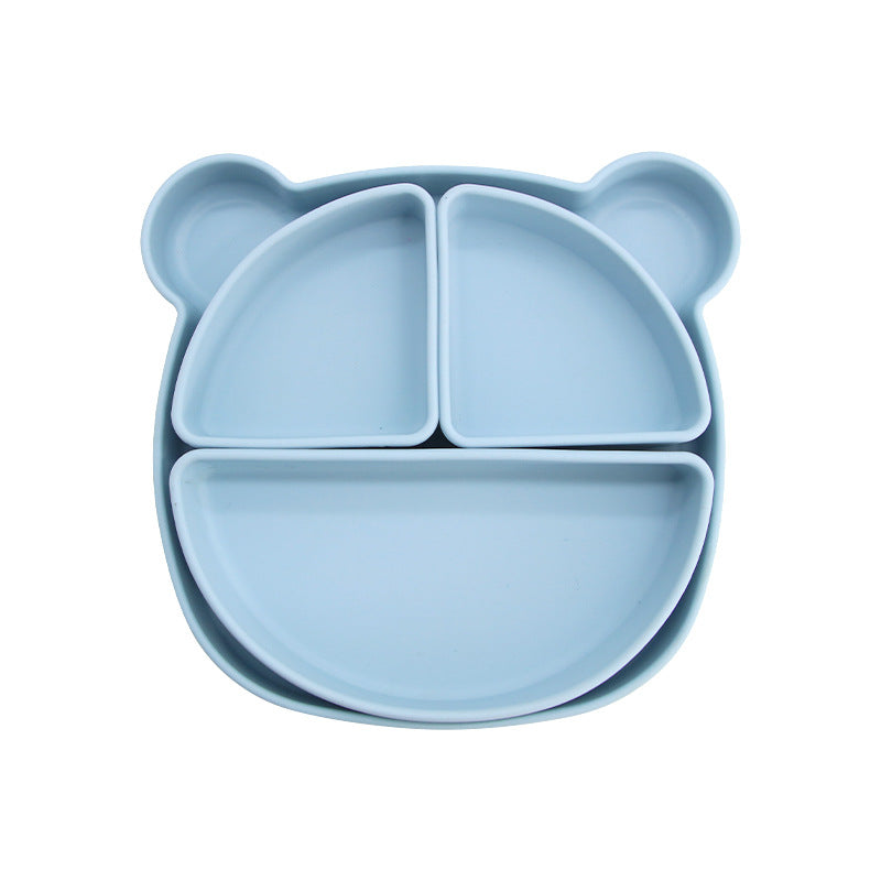 Children's silicone grid plate set cat rabbit bear cute wind portable tableware baby complementary food training bowl set