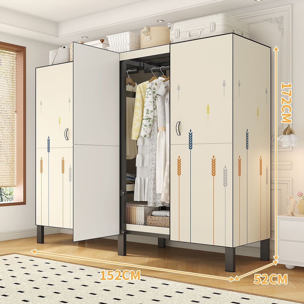 Easy-to-assemble, foldable wardrobe for bedrooms, ideal for home use or rental properties. dustproof, moisture-proof, with reinforced construction, fully sealed, and mildew-resistant. features a convenient swing-out door