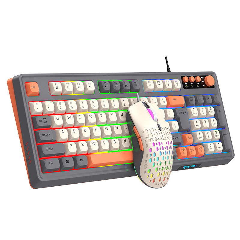 Leikui t98 wired membrane knob keyboard three color matching luminous mechanical feel desktop computer office game set
