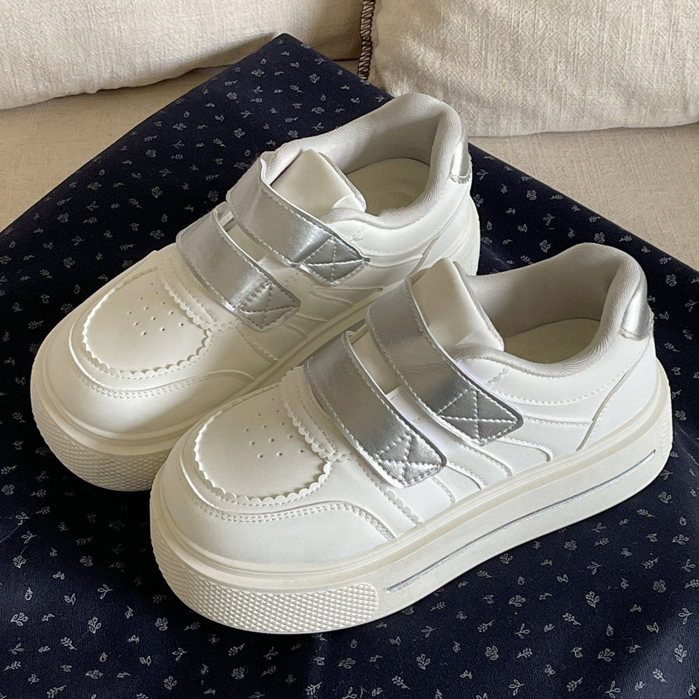 Velcro heightening student white shoes women's 2026new arrivalspringthick sole sneakers ins trendy niche style bread shoes