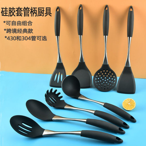 Silicone kitchenware 8-piece set Leak spatula Non-stick pan spatula Cooking utensils, baking tools Salad stirring colander Cross-border