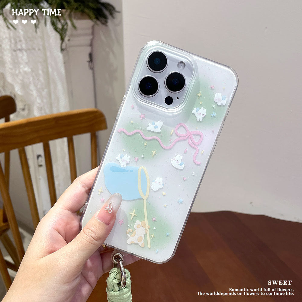 Suitable for apple 16promax love glitter imd soft girl mobile phone case iphone15 lace chain protective cover