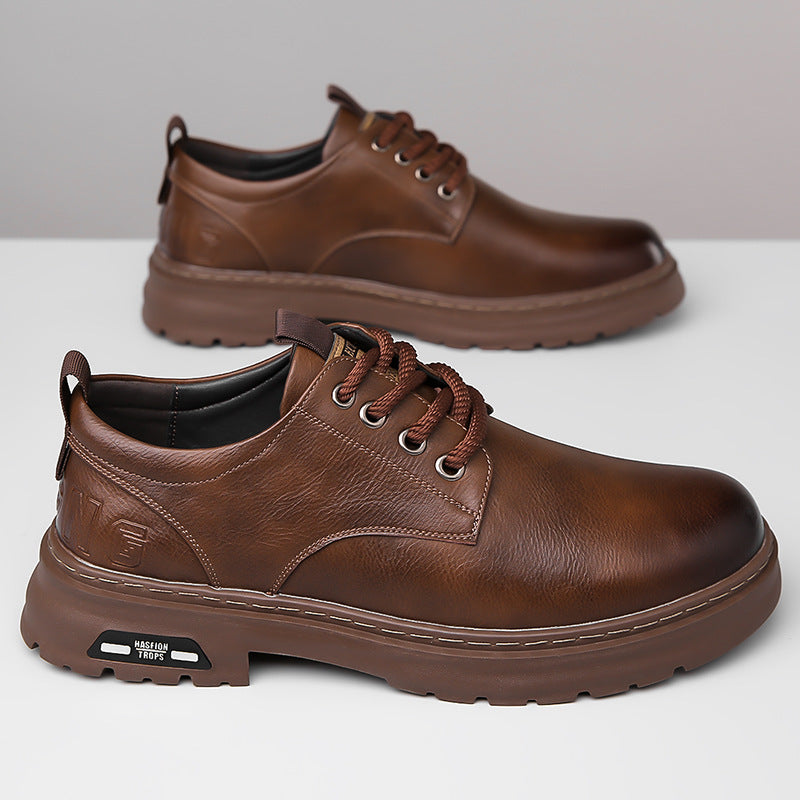 Autumn new arrivalmen handmade online business casual leather shoes men's retroworkwear big toe tie back soft bottom breathable leather shoes