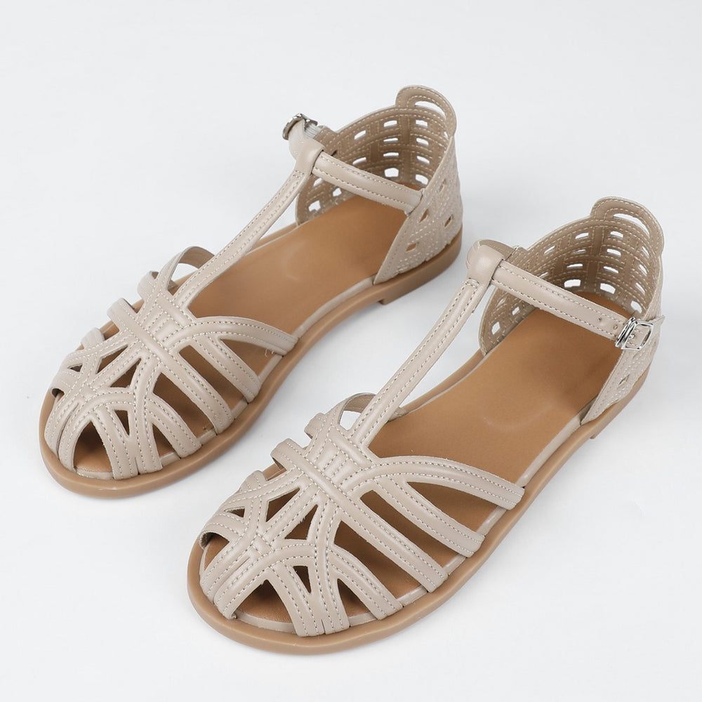 Women's flat fashion sandals - 2026 summer french retro woven hollow-out breathable closed-toe thong strap roman sandals