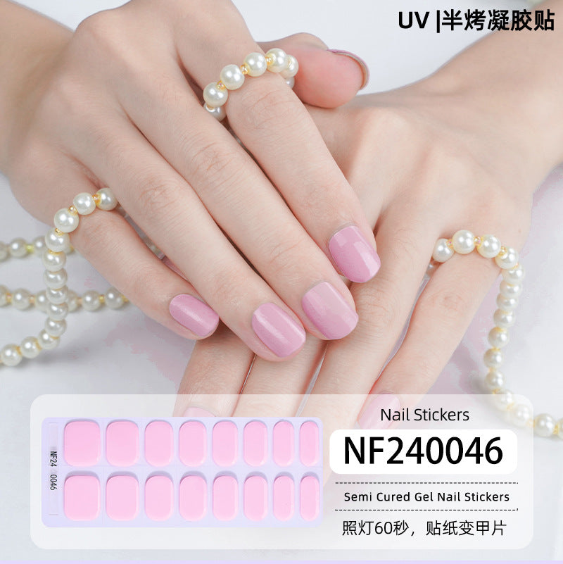 Zhengxiang new semi-cured gel nail art sticker solid color pure green onion gel UV nail sticker simple baking lamp gel nail art