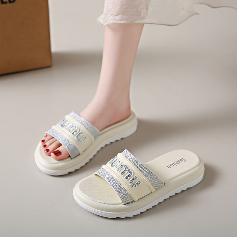 Women's summer new arrivals: unique chunky platform sequin slides - versatile indoor/outdoor non-slip thong sandals