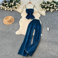 Cowgirl-chic cami and tube top two-piece set for women, featuring a high-waisted, slimming wide-leg pants outfit perfect for spring and summer