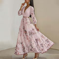 women's summer new arrivals:  cross-border fashion - elegant v-neck printed waist-cinching dress (us/eu style)