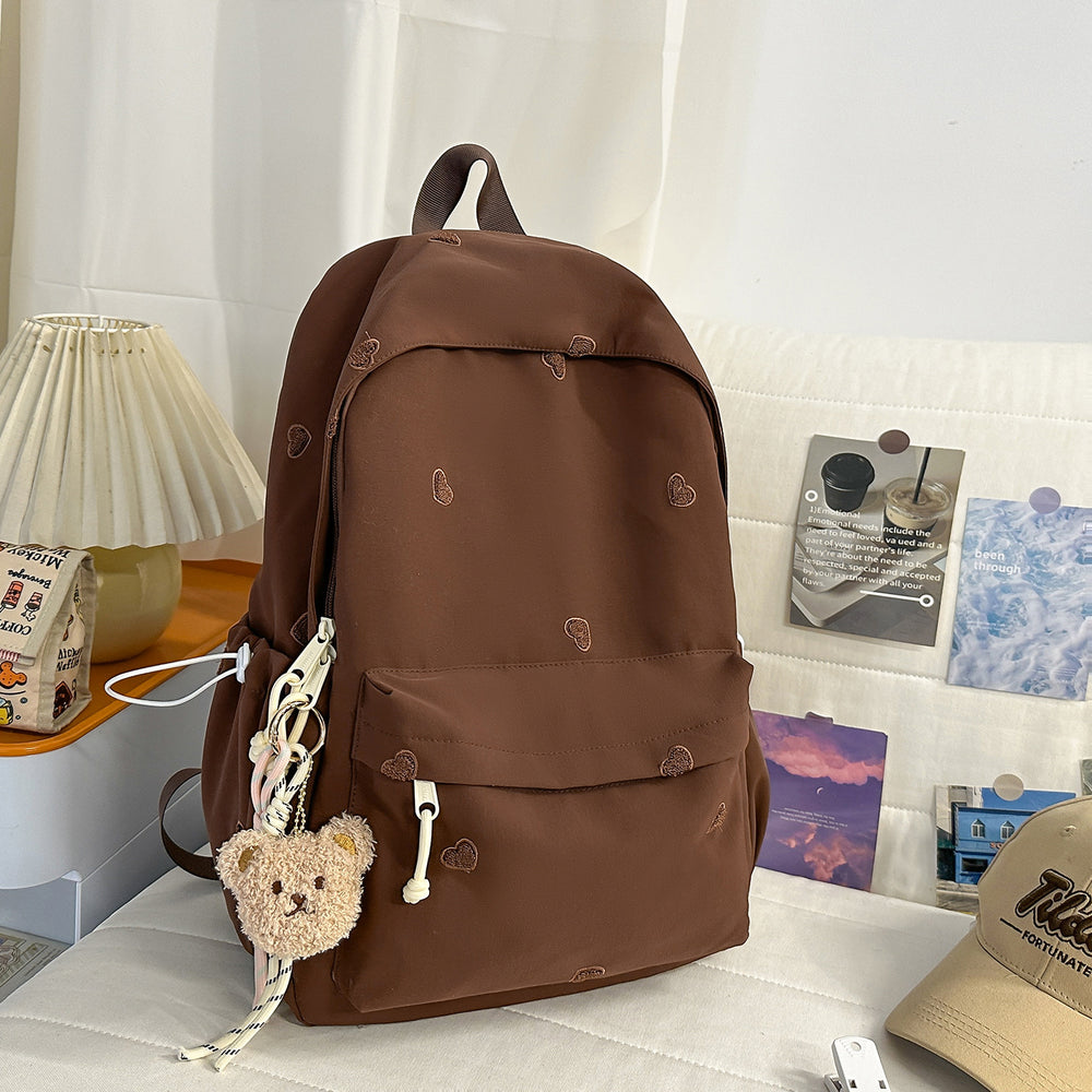 Schoolbag girl casualeasiest for match backpack college student heart embroiderpure color tuition bag travel backpack