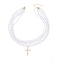 Stacked necklaces wholesale european and american cross-border retro imitation pearl light luxury sweet cool pendant women's pearl cross necklace