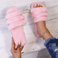 plus size rhinestone candy color thick sole furry slippers for women outwear2024fall and winternew arrival slippers k-style ins