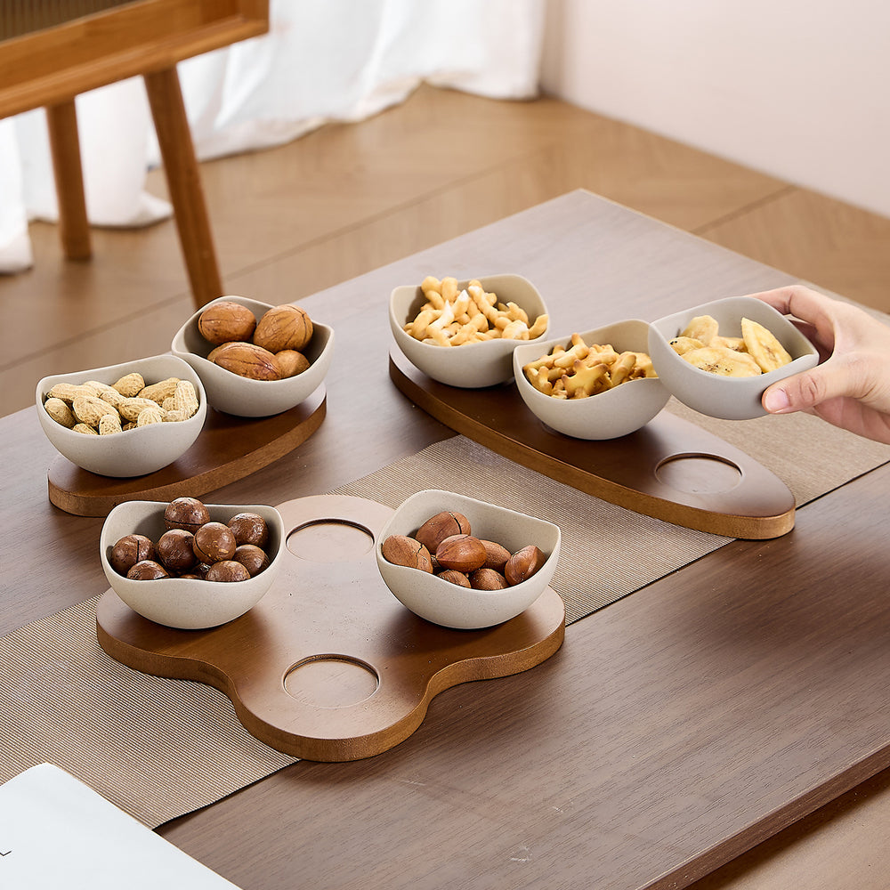 Japanese retro-style stoneware snack plate - perfect for home living room tea time, coffee table, nuts, candy, and snacks - ceramic dried fruit dish