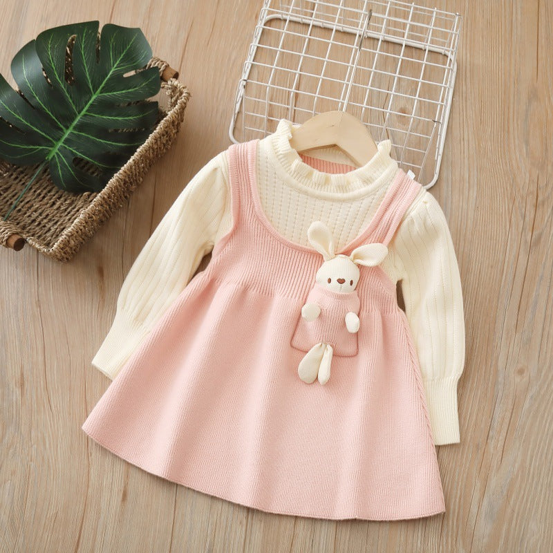 Girls' fleece-lined sweater dress -  autumn/winter new year's edition - bowknot christmas dress - children's wear - little girl's dress