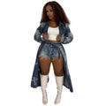 European and american style women's denim jacket -  cross-border fashion - autumn/winter streetwear - cross embroidery long trench coat
