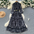 French retro fashion printed long sleeve single-breasted tie-waist dress - women's autumn  high-end maxi dress