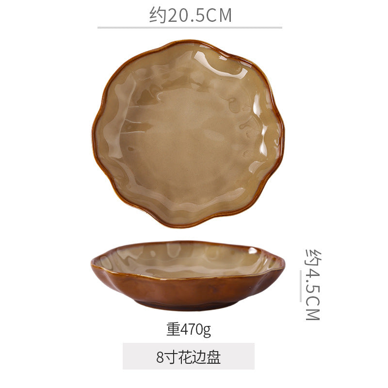 Retro casual kiln style ceramic special-shaped bowls, plates, household fruit salad bowls, ceramic steak plates, fish plates, vegetable plates