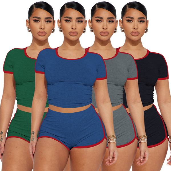 YD8709-D6 special products are non-refundable and non-exchangeable European and American women's clothing, fashionable and casual splicing line two-piece set