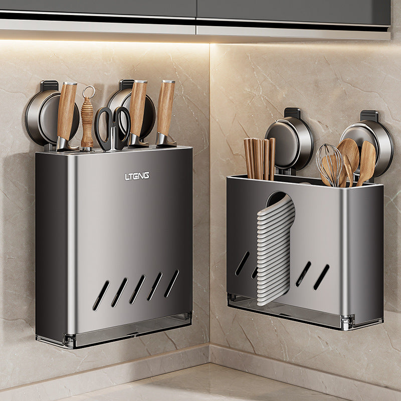 Household Kitchen Knife Rack Shelf Multifunctional No Punching Wall Hanging Suction Cup Spoon Chopsticks Knife Storage Box