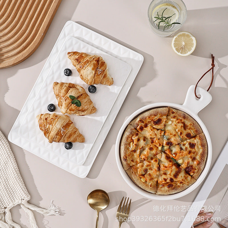 Nordic ceramic cake plate pure white square plate dessert display plate baking tableware buffet round pizza plate