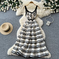 Gentle wind stripes suspender pure desire hook flower dress women's summer waist slimming look cake skirt french long skirt
