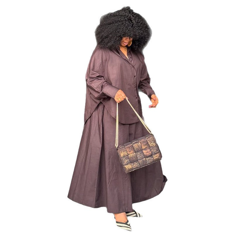 European and american women's clothing  autumn new collection: sweet and fresh turn-down collar long sleeve blouse and high-waisted wide-leg pants two-piece set
