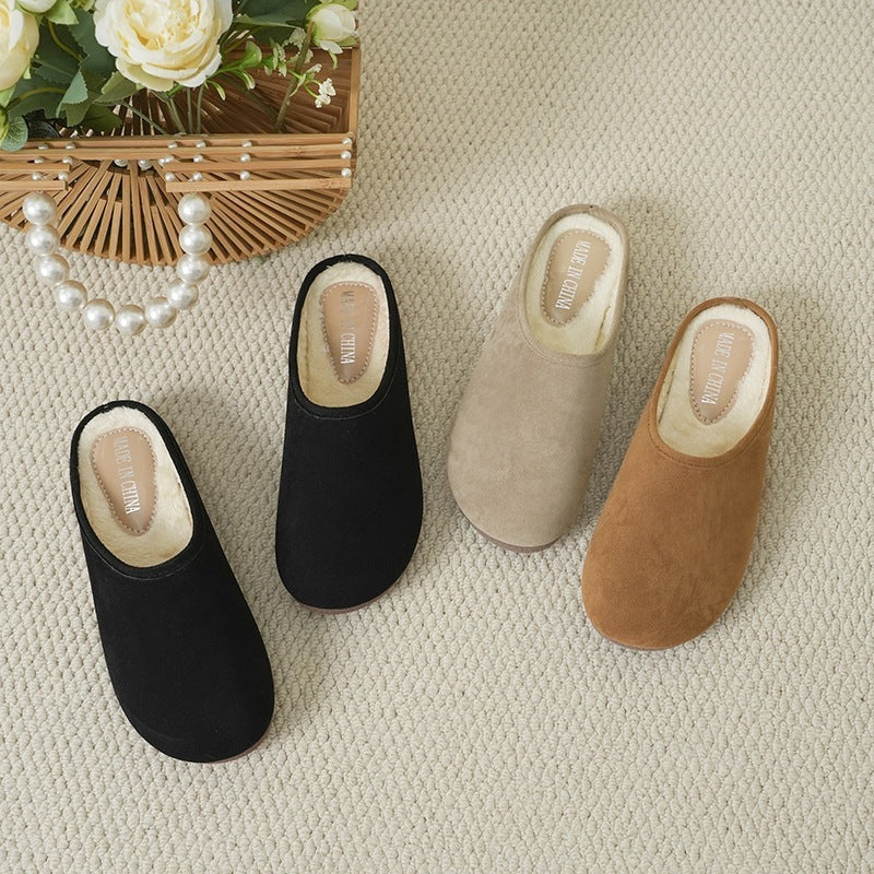 soft bottom suede retro birkenstock shoes for women new arrivalthick sole toe-cap half drag lazy one-leg wool slippers