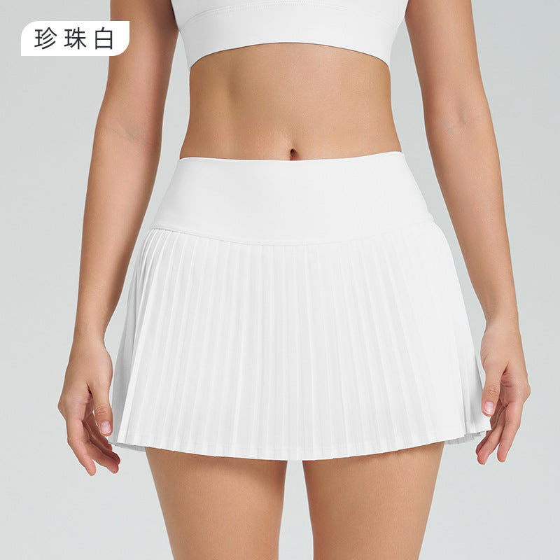 new arrival sports short skirt suitfashion tape tennis pleated skirt women's fake two-piece quick-drying high waist yoga short skirt