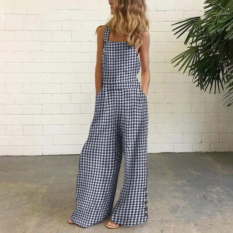 Independent station fashion  new  four-color polka dot wide-leg pants pants digital printing backless jumpsuit