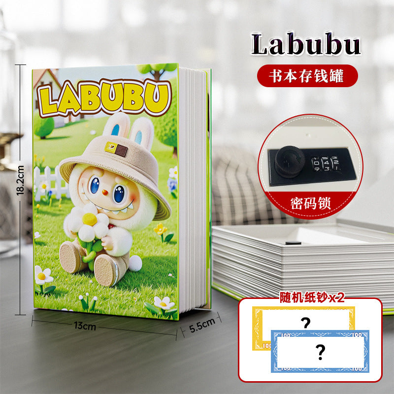 Labubu cartoon animation piggy bank new arrival book style girl girl safe savings box exquisite book cover imitation