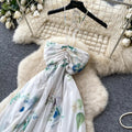 Vacation style halter floral backlessdress women's summerrufflesasymmetrical sleeveless fairy waist long skirt