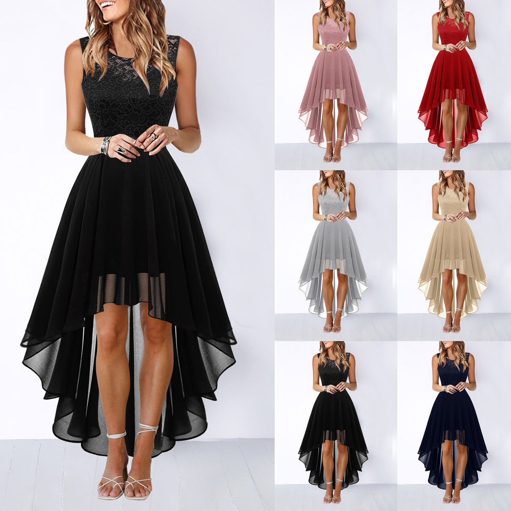 European and american  spring/summer new arrivals:  cross-border e-commerce hollow-out waist chiffon evening dress lace dress