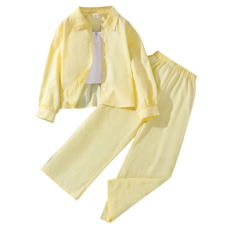 Hot-selling export children's clothing set for boys and girls, spring  european and american new style,  casual striped long-sleeved shirt and pants