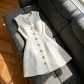 european and american cross-border new arrival: fitted, round neck, sleeveless knitted mini dress with a chanel-inspired aesthetic
