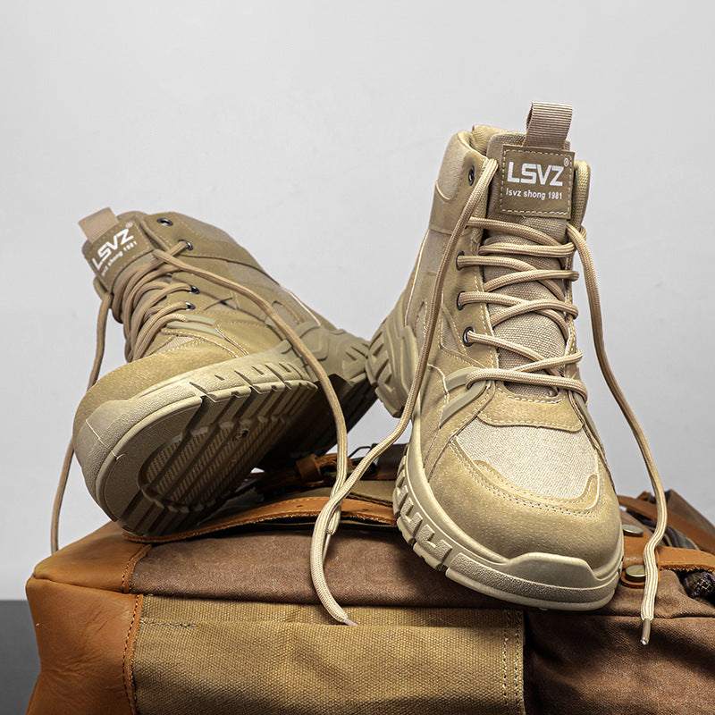 Boots men's shoes spring high-top british style retro mid-top workwear boots outdoor sports hiking desert combat boots