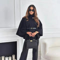 fashion women's winter elegant solid color waist-cinching tie-up wool blend cape coat