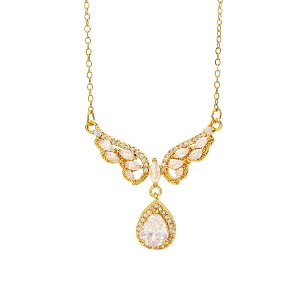 [titanium steel] japanese and korean popular diamond-filled wings water drop necklace for women, high-end light luxury exquisite sweater chain jewelry