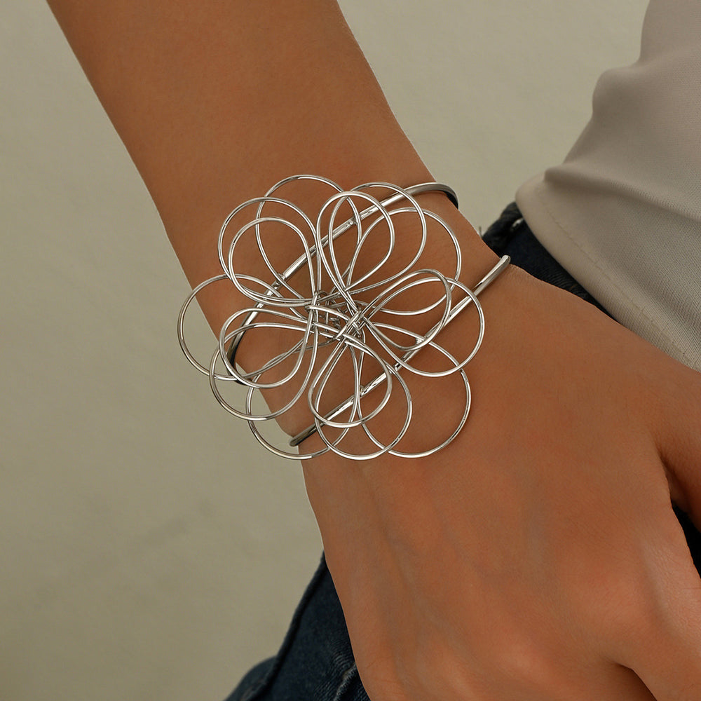 Multi-layered flower ring earrings wholesale cross-border niche design wrapped accessories irregular lines hollow bracelet for women
