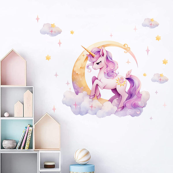 Cross-border  Foreign Trade Pink Unicorn Pony Poly Moon Clouds Stars Stickers Arrangement Decorative Stickers