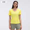 Summer v-neck bamboo slub lightweight breathable sports t-shirt women's running fitness short sleeve yoga top d26098
