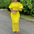 European and american plus size women's new fashionable and elegant lace patchwork off-the-shoulder bridesmaid dress/evening gown - wholesale dress